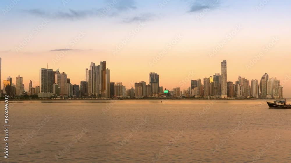 timelapse of panama city skyline from day to night sea view timelapse of panama city skyline from day to night sea view