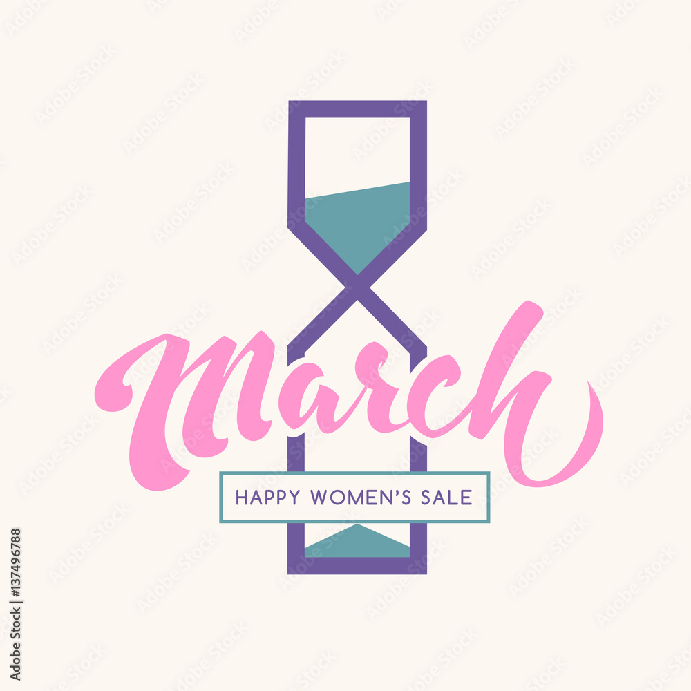 8 march happy international womens day lettering creative holiday label for sale promotion with hourglass silhouette. Girly limited sale vector icon/badge 8 march happy international womens day lettering creative holiday label for sale promotion with hourglass silhouette. Girly limited sale vector icon/badge