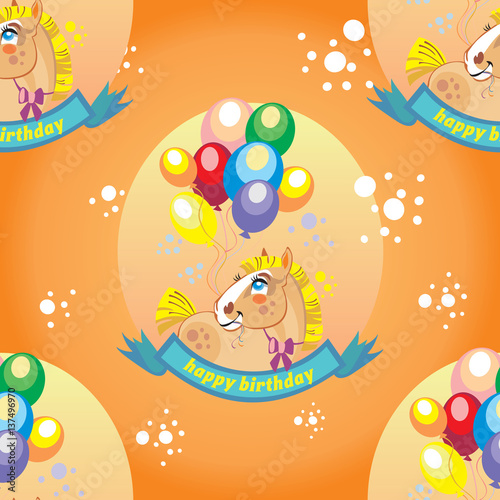 Seamless vector pattern with pony and balloons