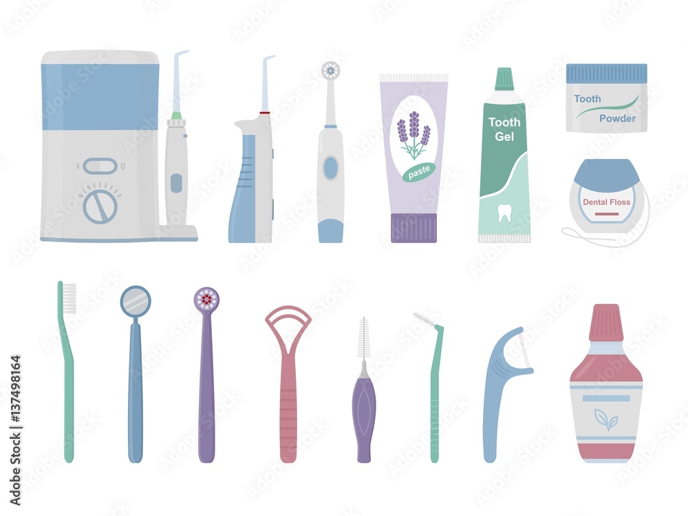 Dental cleaning tools. Vector illustration of oral hygiene products isolated on white background.
Dental cleaning tools. Vector illustration of oral hygiene products isolated on white background.