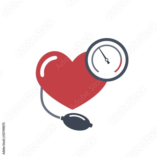 Heart, blood pressure measuring. Vector flat image on white background. 
