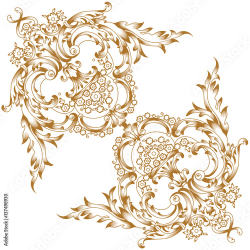 Golden vintage baroque ornament, corner. Retro pattern antique style acanthus. Decorative design element filigree calligraphy vector. - stock vector