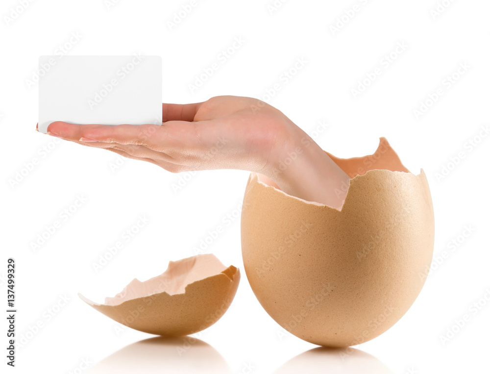 Hand with broken egg isolated on white backround Hand with broken egg isolated on white backround