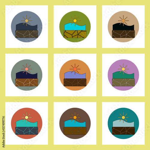 flat icons set of cracked earth underwater concept on colorful circles © pashutanast9