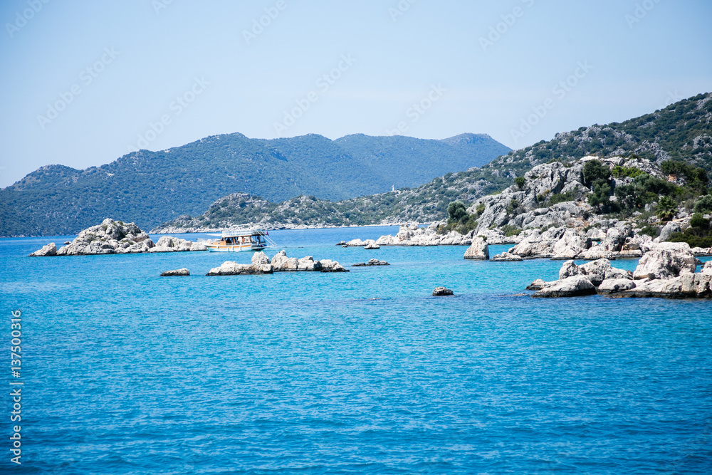 Seascape of islands and mountains around sunken city of Kekova i Seascape of islands and mountains around sunken city of Kekova i