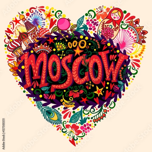 Bright greeting card of Moscow's symbols.