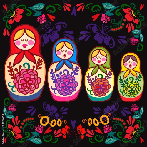 Vector bright illustration of Russian Doll.