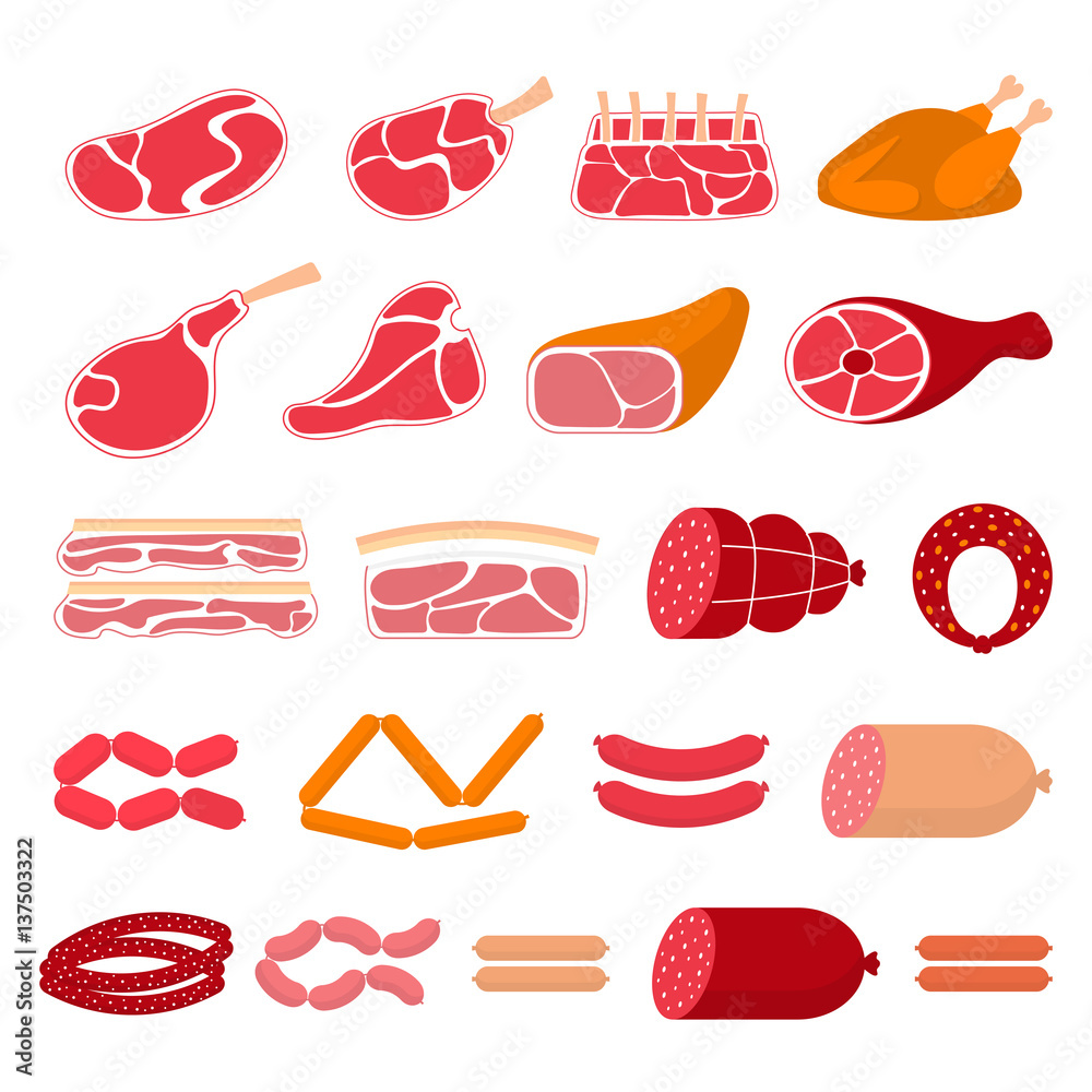 Vector flat illustration of meat products