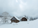 Winter Carpathian village.