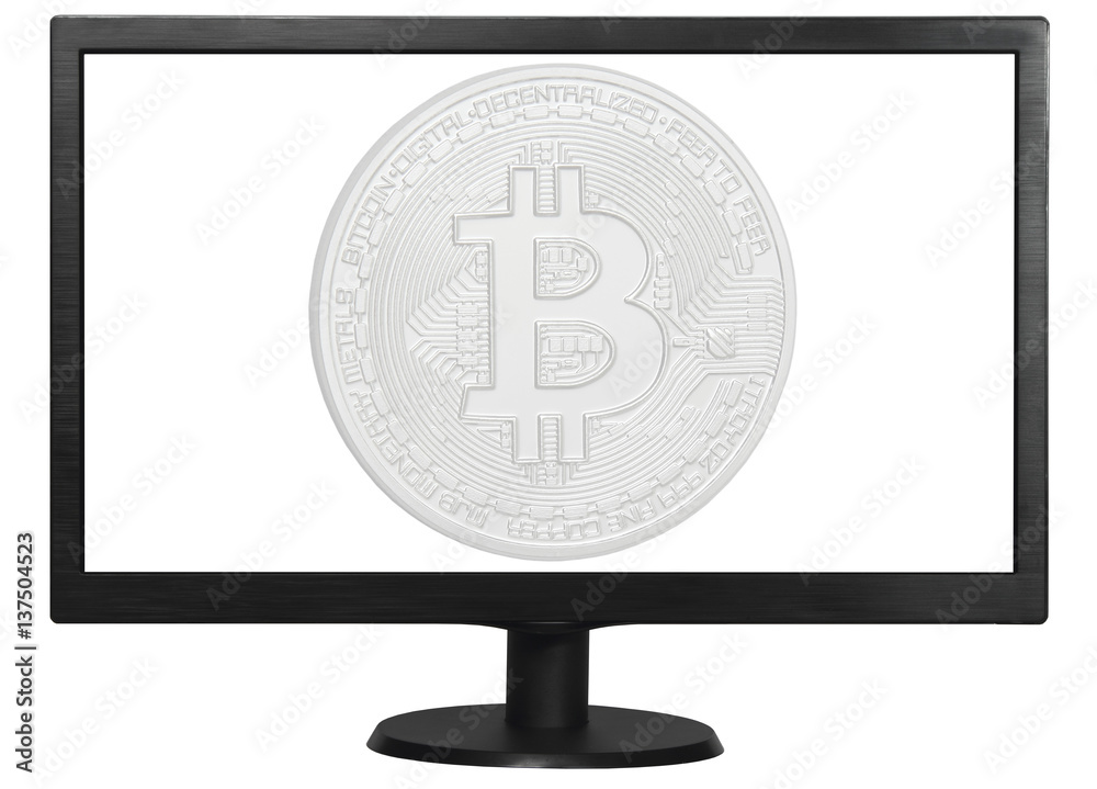silver bitcoin on a computer monitor silver bitcoin on a computer monitor
