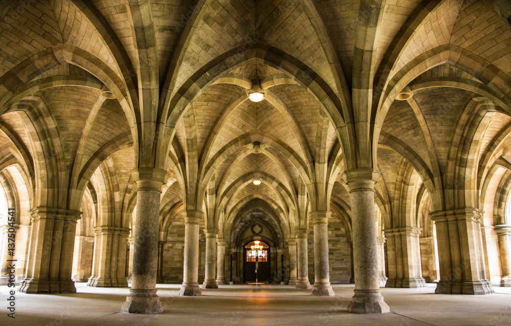 Spectacular architecture inside the University of Glasgow main building, Scotland, UK.