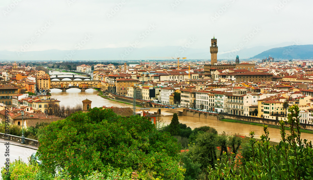 View from above of Firenze ,river and bridges