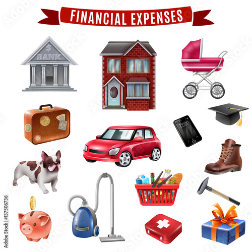 Family Expenses Flat Icons Collection 
