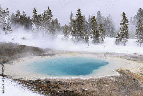 Vibrant Color of Yellowstone Hot Spring in Winter