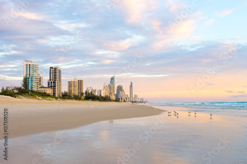 Surfers Paradise sunrise reflections on Queensland's Gold Coast in Australia © Darren