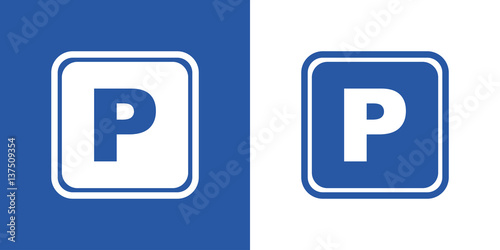 Icono plano simbolo parking azul y blanco