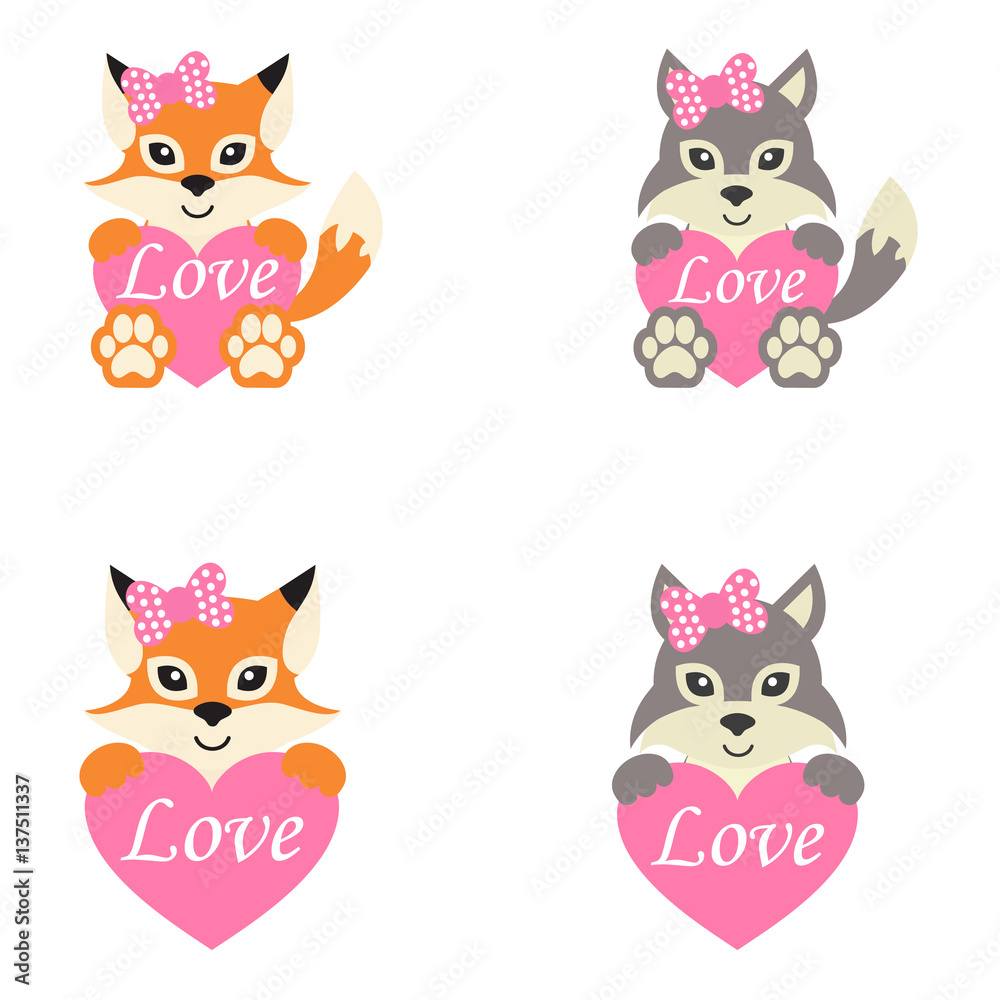 cute wolf and fox set cute wolf and fox set