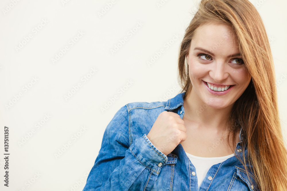 Happy smiling woman wearing jeans Happy smiling woman wearing jeans
