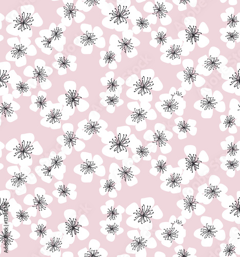 sakura blossom seamless pattern on pale pink background. elegant naive spring floral design element for invitation, card, poster, greetings, wedding. photo