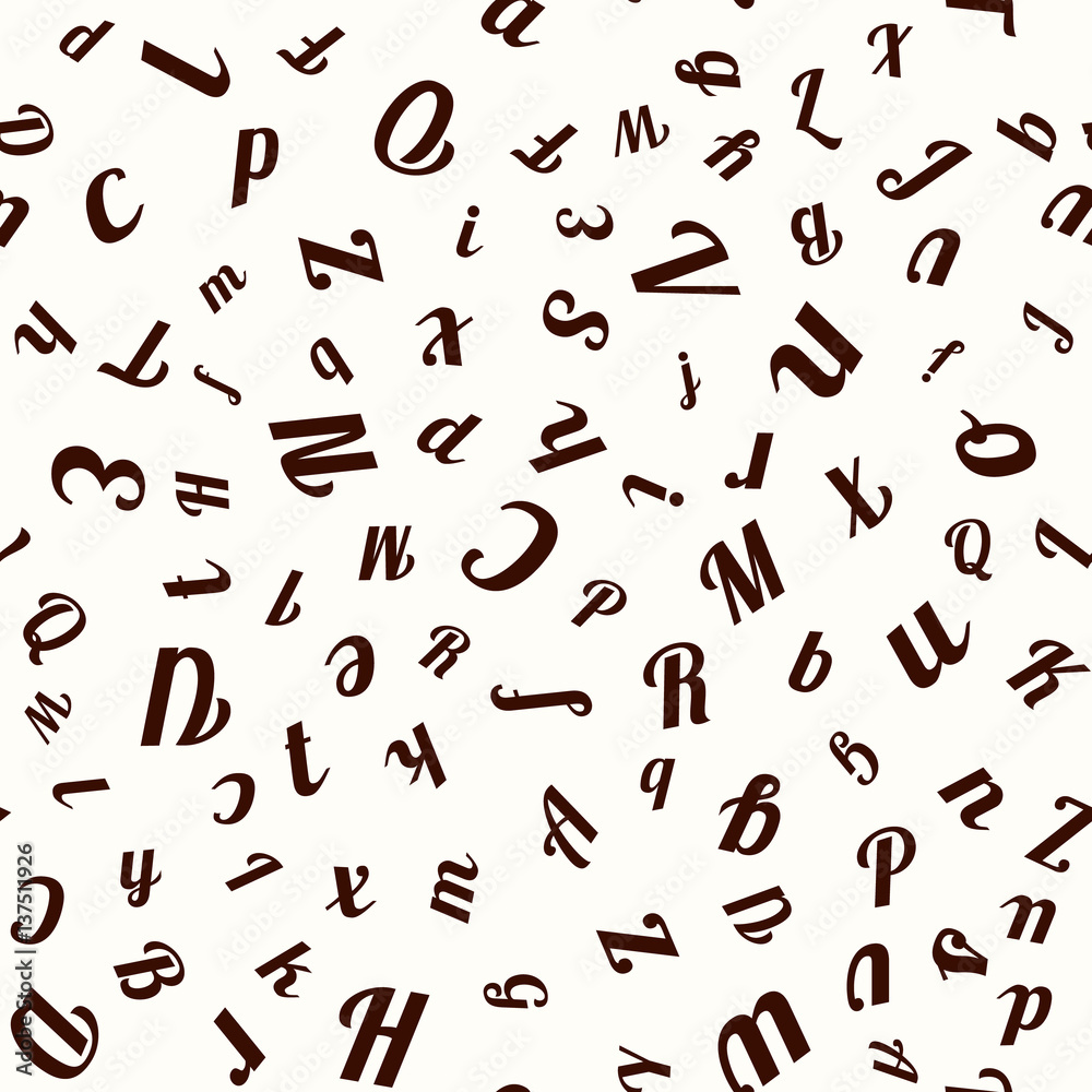 Vector seamless pattern with letters of the alphabet in random order