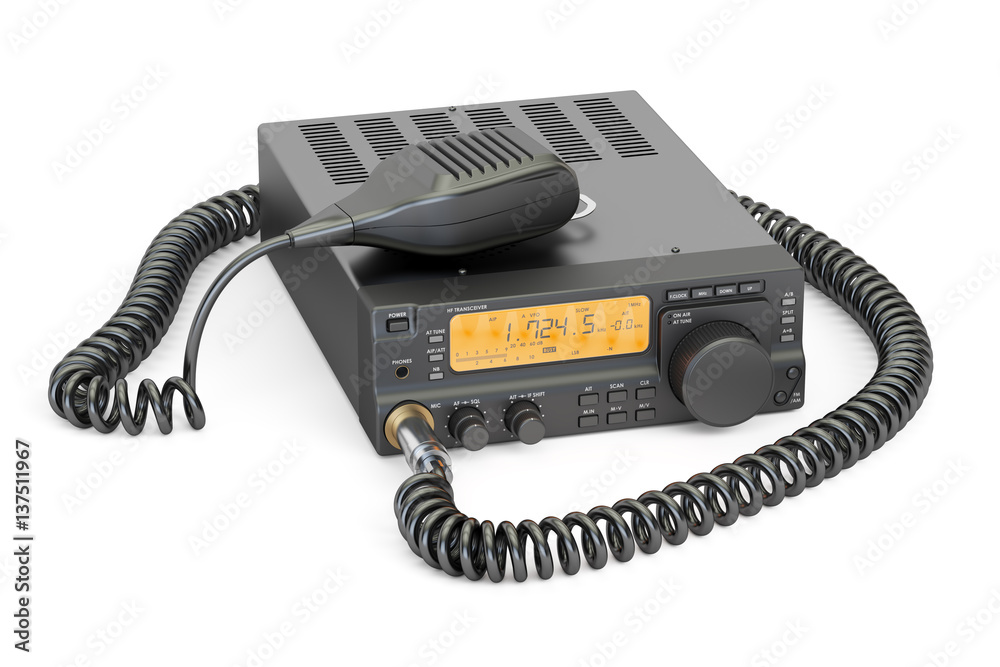 amateur radio transceiver with push-to-talk microphone switch, 3D rendering  ilustración de Stock | Adobe Stock