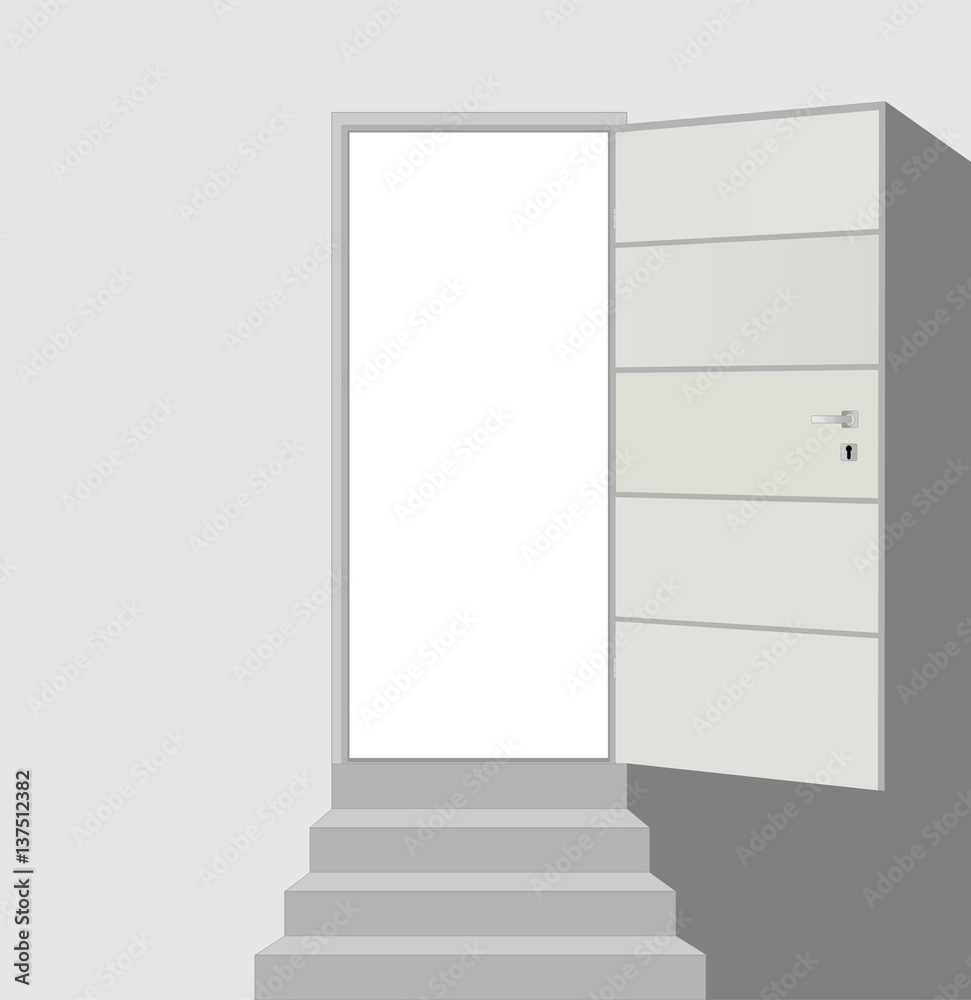 Open door and straight staircase with three steps on abstract white background vector eps 10 Open door and straight staircase with three steps on abstract white background vector eps 10