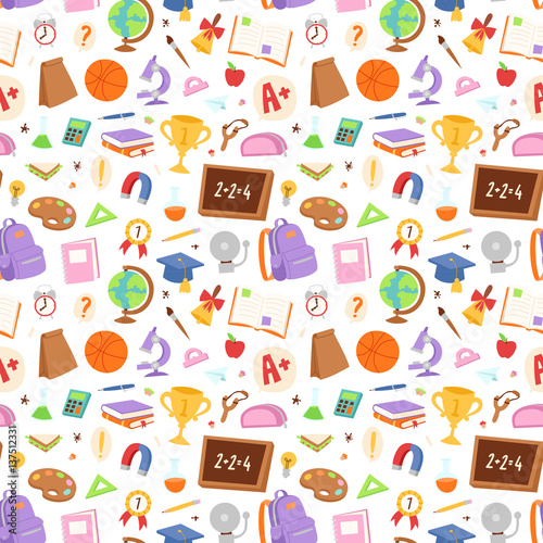 School icons seamless pattern background vector.