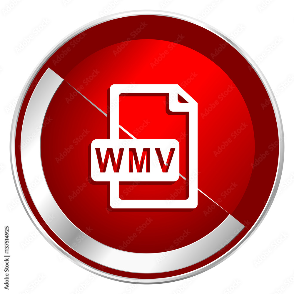 Wmv file red web icon. Metal shine silver chrome border round button isolated on white background. Circle modern design abstract sign for smartphone applications. Wmv file red web icon. Metal shine silver chrome border round button isolated on white background. Circle modern design abstract sign for smartphone applications.