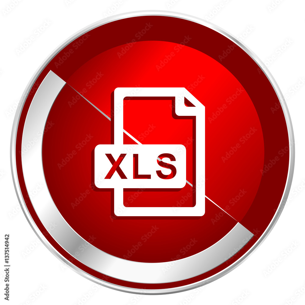 Xls file red web icon. Metal shine silver chrome border round button isolated on white background. Circle modern design abstract sign for smartphone applications. Xls file red web icon. Metal shine silver chrome border round button isolated on white background. Circle modern design abstract sign for smartphone applications.