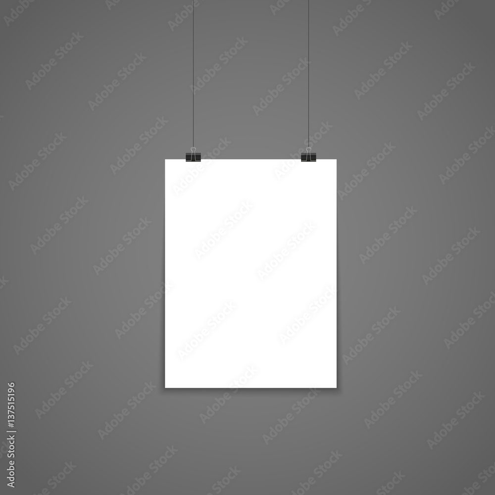 Vector blank poster with transparent vector shadow on gray background. Vector template, mock up Vector blank poster with transparent vector shadow on gray background. Vector template, mock up
