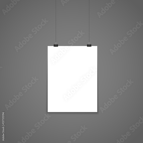 Vector blank poster with transparent vector shadow on gray background. Vector template, mock up