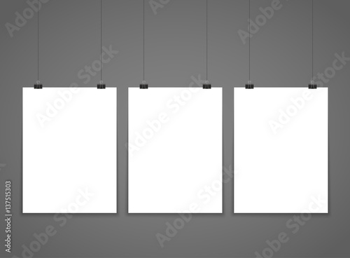 Vector blank poster with transparent vector shadow on gray background. Vector template, mock up