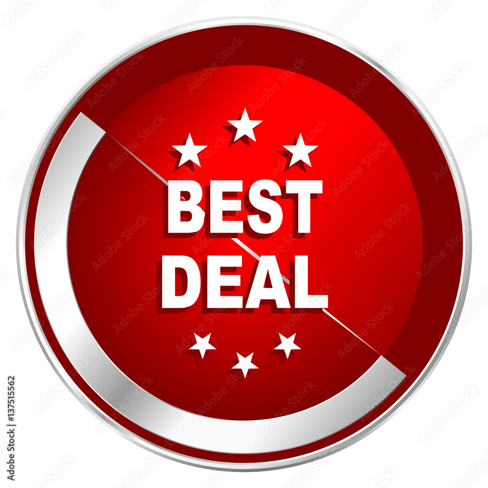 Best deal red web icon. Metal shine silver chrome border round button isolated on white background. Circle modern design abstract sign for smartphone applications. Best deal red web icon. Metal shine silver chrome border round button isolated on white background. Circle modern design abstract sign for smartphone applications.