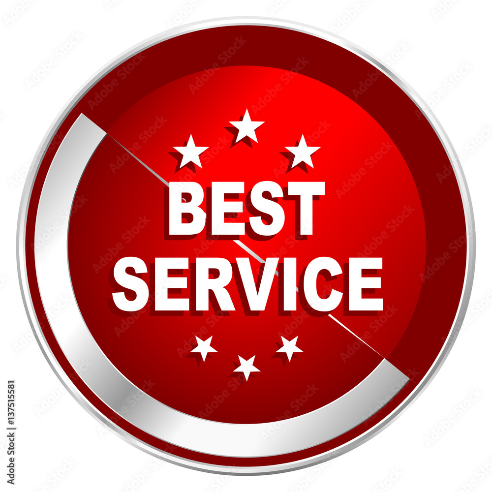 Best service red web icon. Metal shine silver chrome border round button isolated on white background. Circle modern design abstract sign for smartphone applications. Best service red web icon. Metal shine silver chrome border round button isolated on white background. Circle modern design abstract sign for smartphone applications.