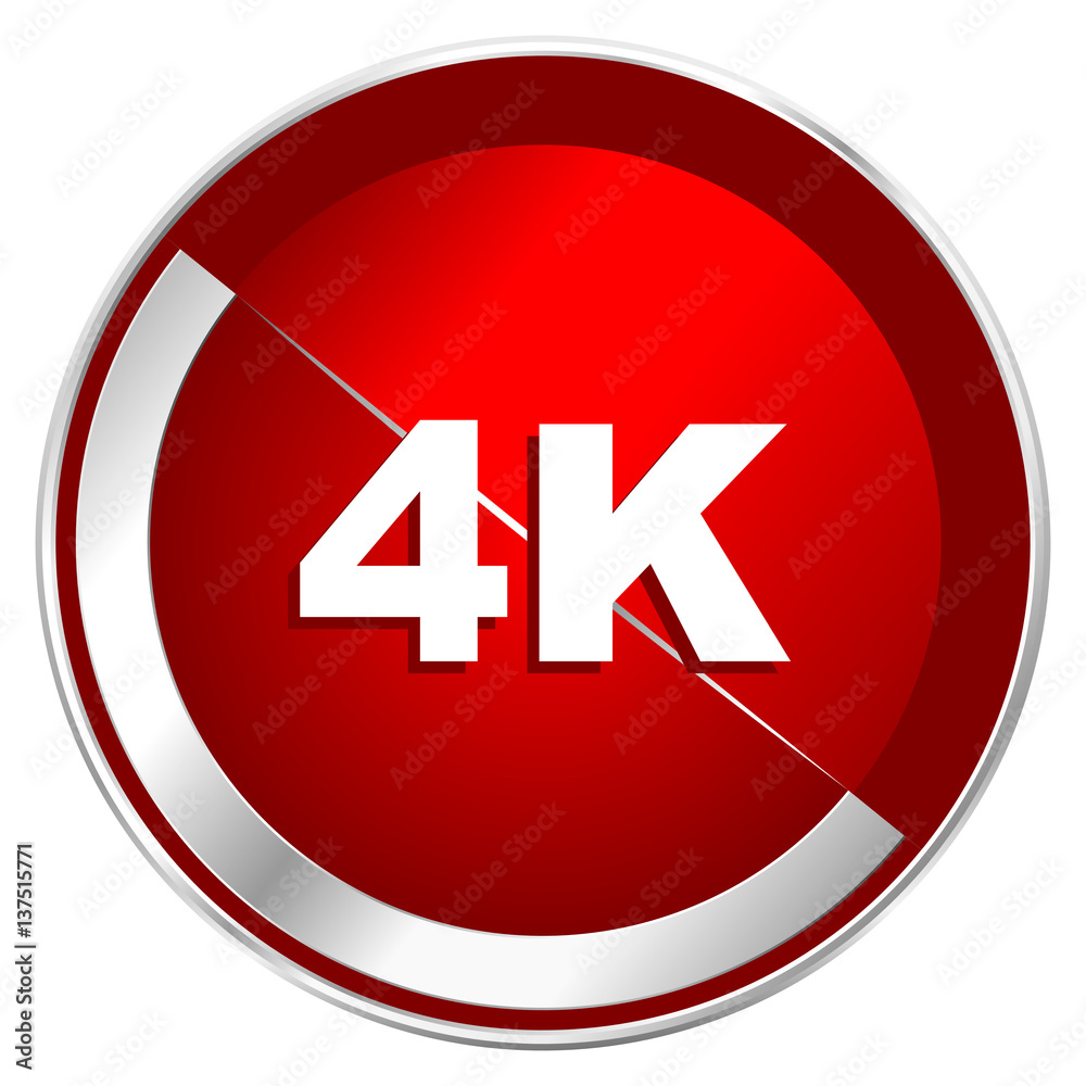 4k red web icon. Metal shine silver chrome border round button isolated on white background. Circle modern design abstract sign for smartphone applications. 4k red web icon. Metal shine silver chrome border round button isolated on white background. Circle modern design abstract sign for smartphone applications.