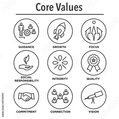 Company Core Values Outline Icons for Websites or Infographics