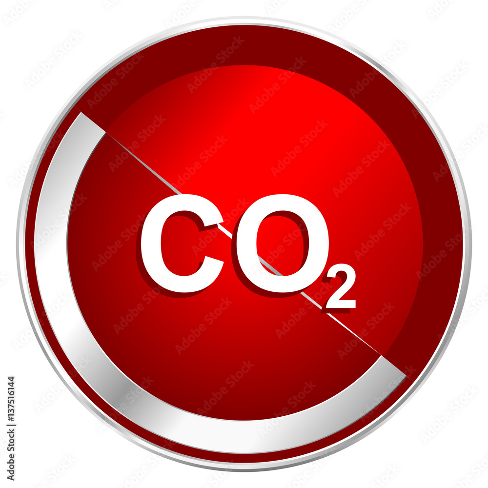 Carbon dioxide red web icon. Metal shine silver chrome border round button isolated on white background. Circle modern design abstract sign for smartphone applications. Carbon dioxide red web icon. Metal shine silver chrome border round button isolated on white background. Circle modern design abstract sign for smartphone applications.