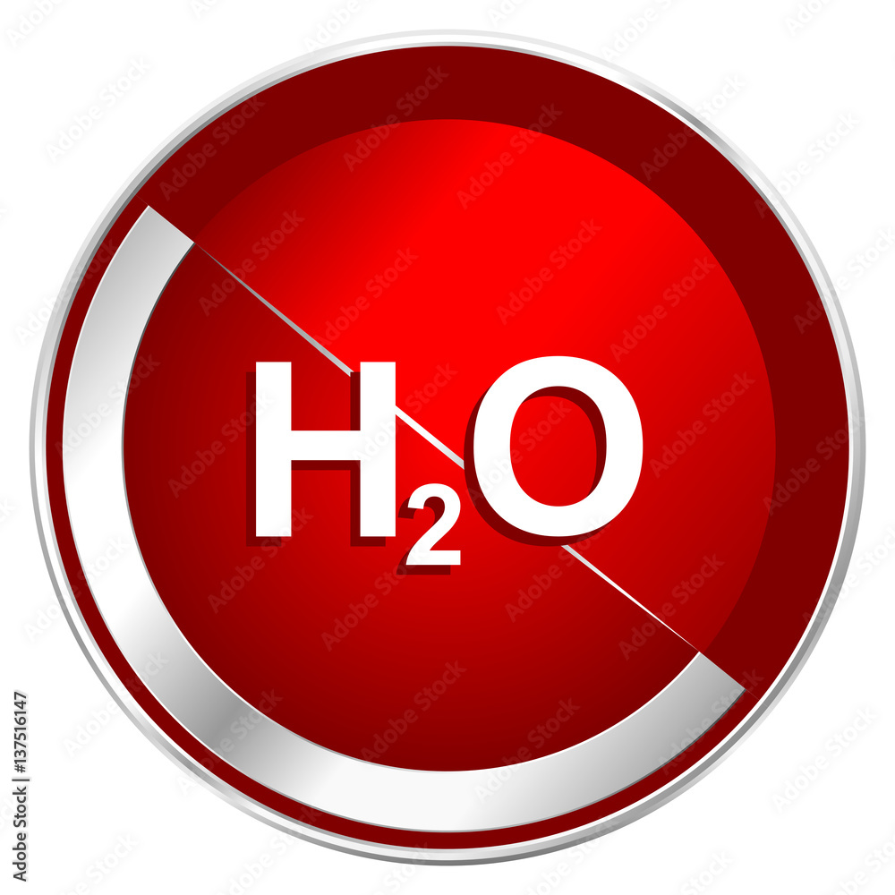 Water red web icon. Metal shine silver chrome border round button isolated on white background. Circle modern design abstract sign for smartphone applications. Water red web icon. Metal shine silver chrome border round button isolated on white background. Circle modern design abstract sign for smartphone applications.