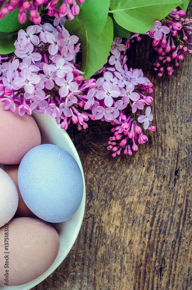 Easter background with eggs and lilac