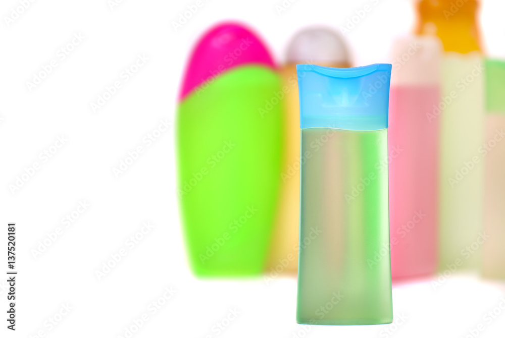 Closed Cosmetic Or Hygiene Plastic Bottle Of Gel, Liquid Soap, Lotion, Cream, Shampoo. Isolated On White Background. Closed Cosmetic Or Hygiene Plastic Bottle Of Gel, Liquid Soap, Lotion, Cream, Shampoo. Isolated On White Background.