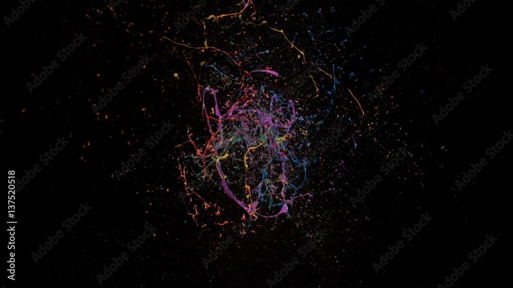Orange, yellow, green and blue paint explodes and splashes. Shot with high speed camera, phantom flex 4K. Slow Motion. Orange, yellow, green and blue paint explodes and splashes. Shot with high speed camera, phantom flex 4K. Slow Motion.