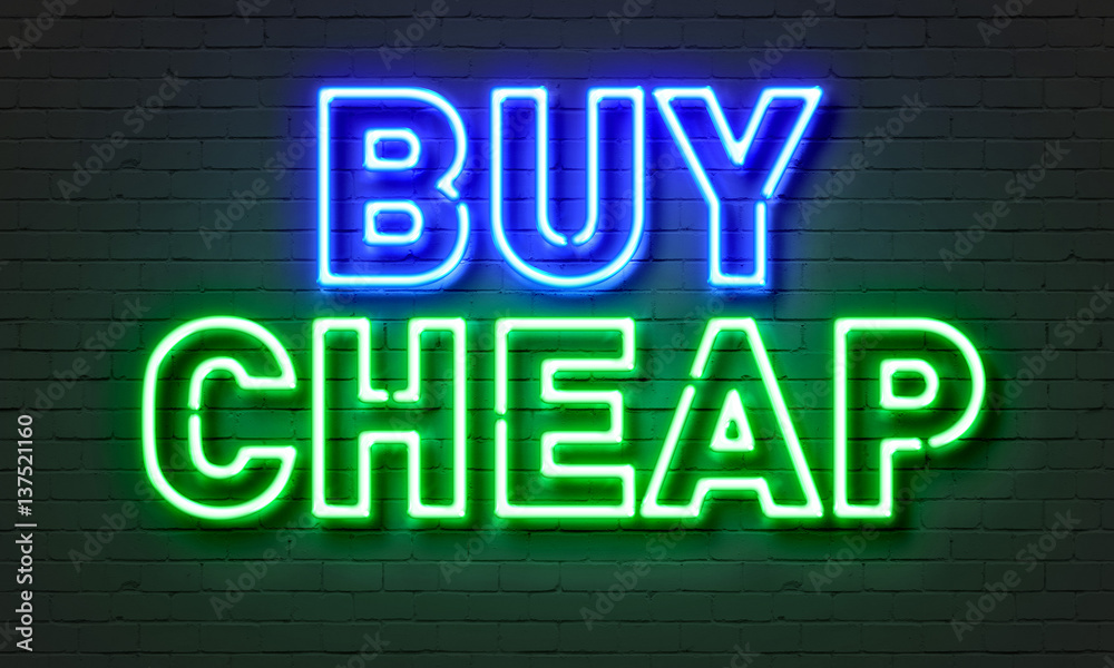 Buy cheap neon sign on brick wall background.