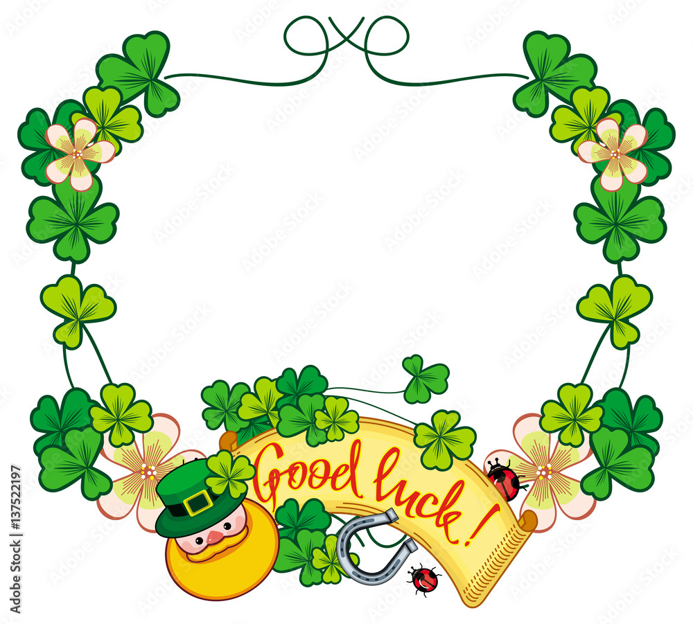 Funny frame with shamrock, leprechaun and text Funny frame with shamrock, leprechaun and text