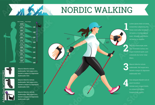 Vector illustrated infographics set with Nordic Walking data.