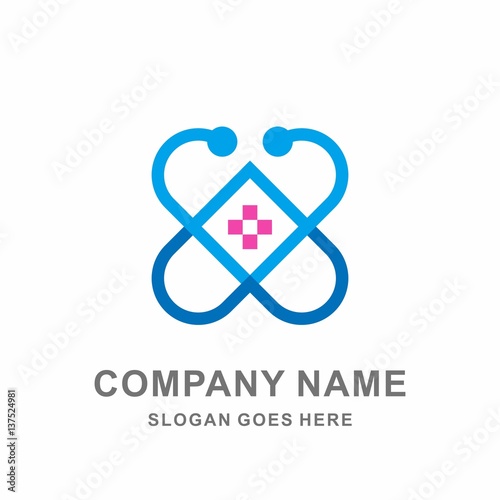 Medical Pharmacy Heart Cross Stethoscope Hospital Clinic Medicine Business Company Stock Vector Logo Design Template 
