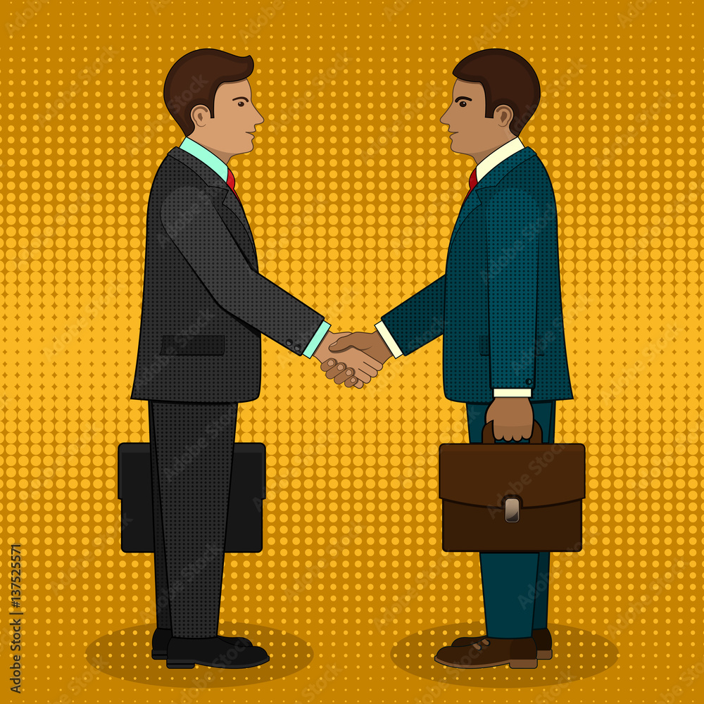 Meeting of two businessmen and business handshake. Vector. Meeting of two businessmen and business handshake. Vector.