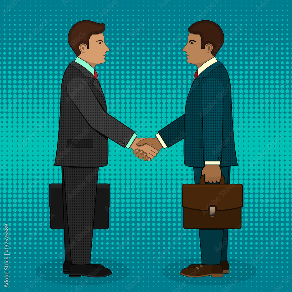 Meeting of two businessmen and business handshake. Vector. Meeting of two businessmen and business handshake. Vector.