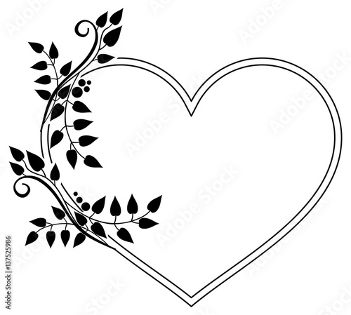 Wallpaper Mural Heart-shaped black and white frame with floral silhouettes. Raster clip art. Torontodigital.ca