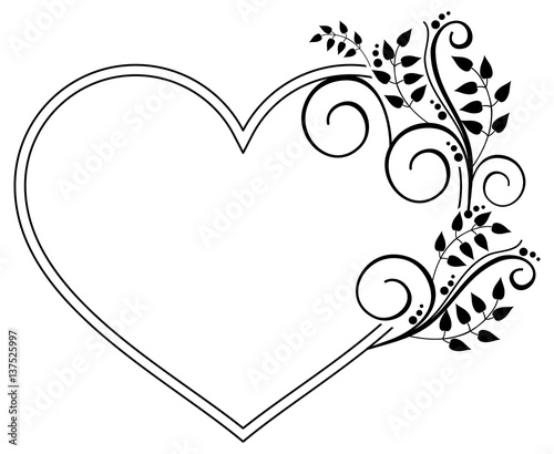 Wallpaper Mural Heart-shaped black and white frame with floral silhouettes. Raster clip art. Torontodigital.ca