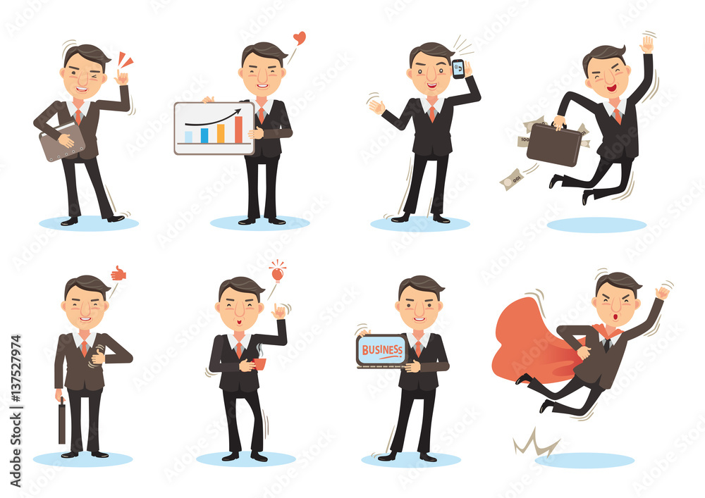 Business Man working poses. man isolated on white vector illustration Business Man working poses. man isolated on white vector illustration